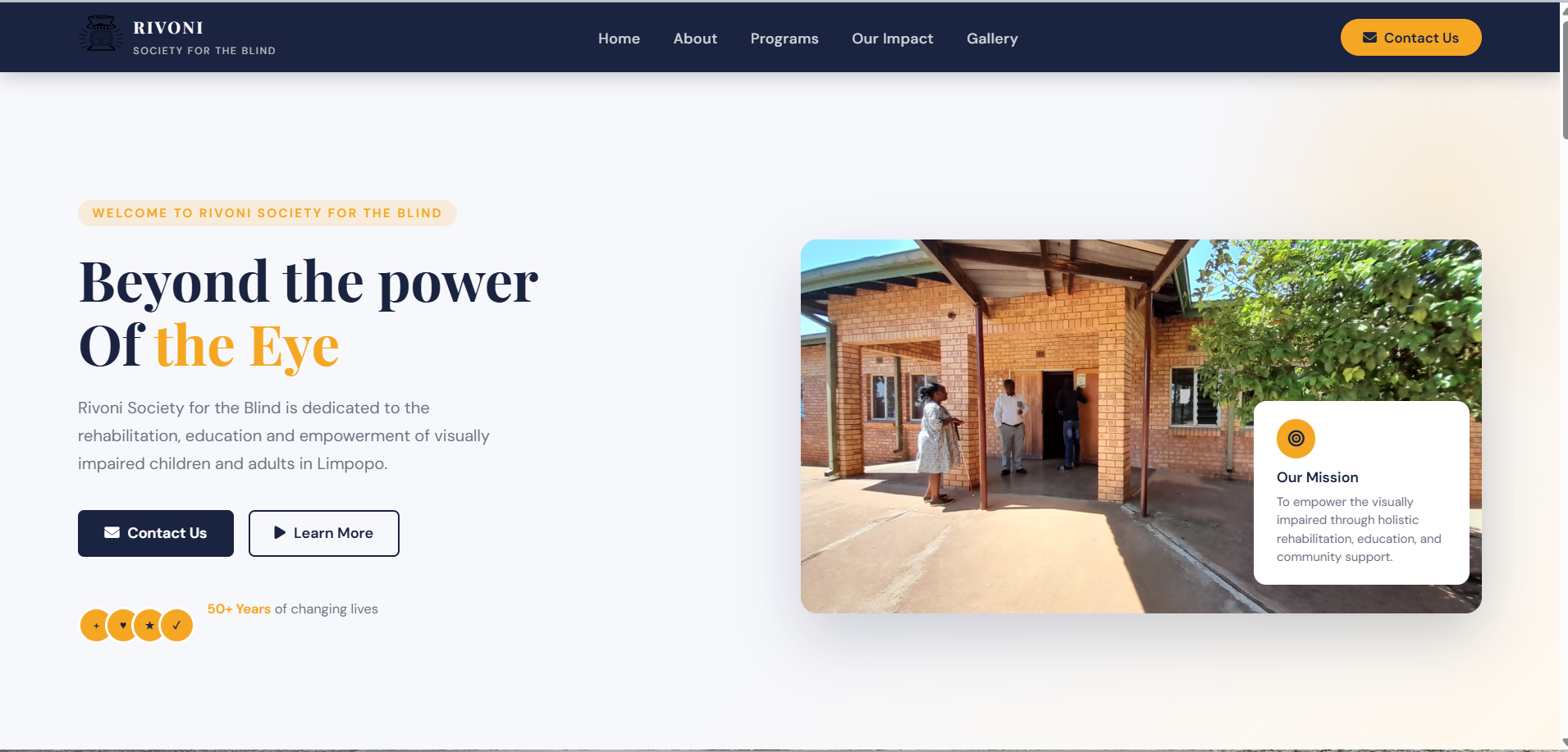Rivoni Society for the Blind website screenshot 1